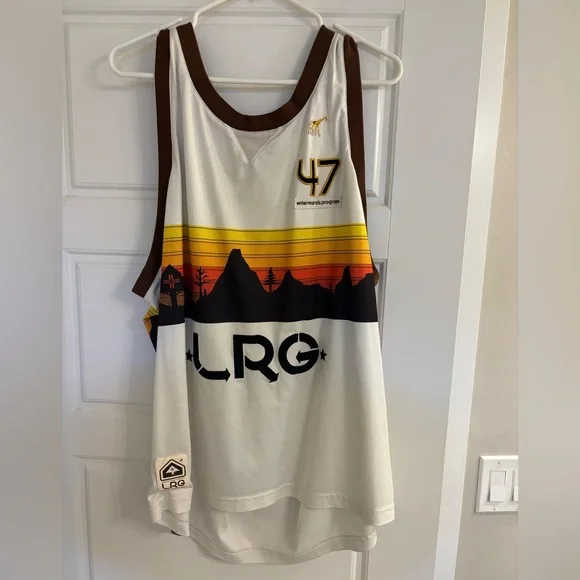 LRG White and Brown mesh Tank Top with Sunset Design - Picture 3 of 4